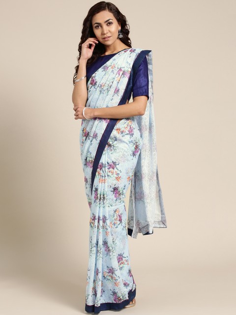 

Saree mall Blue Lace Printed Saree