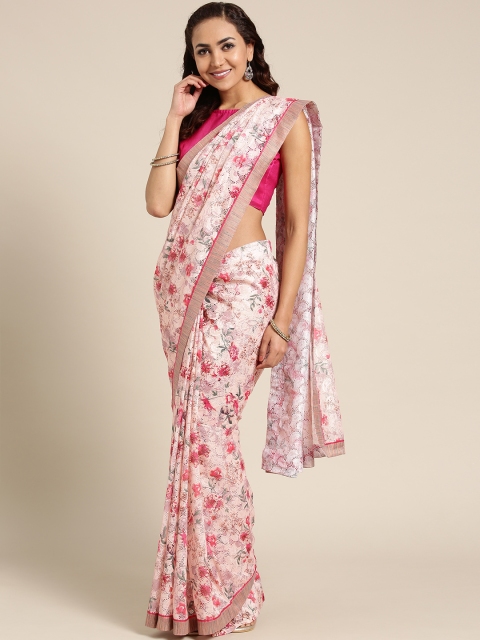 

Saree mall Peach-Coloured Printed Lace Saree