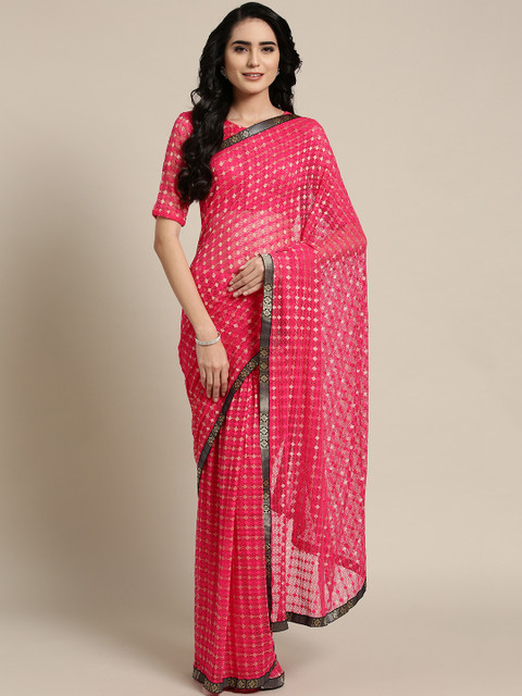 

Saree mall Pink & Golden Net Woven Design Saree
