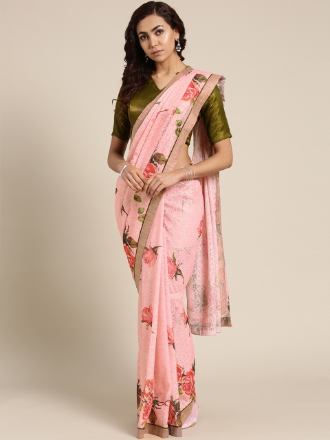 

Saree mall Pink & Olive Green Lace Printed Saree