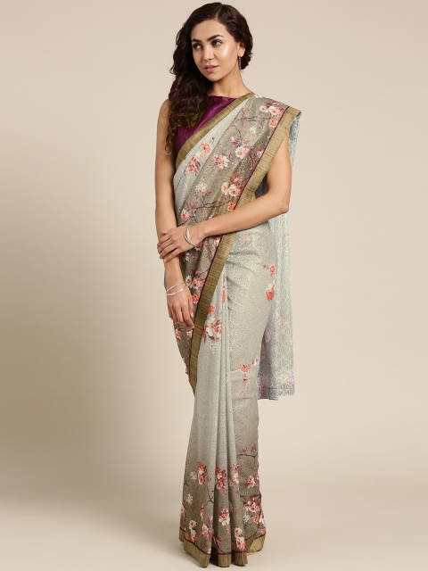 

Saree mall Grey & Olive Green Lace Printed Saree