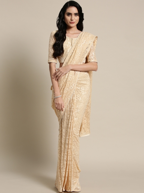 

Saree mall Beige Lace Net Saree