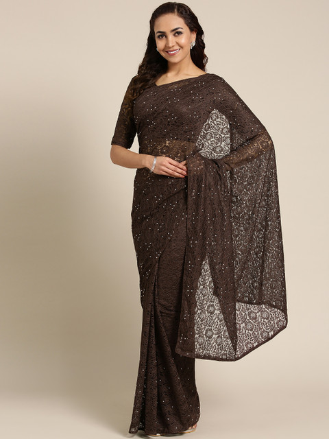 

Saree mall Coffee Brown Lace Saree