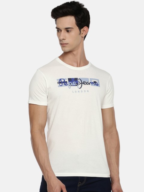 

Pepe Jeans Men White Printed Round Neck Pure Cotton T-shirt