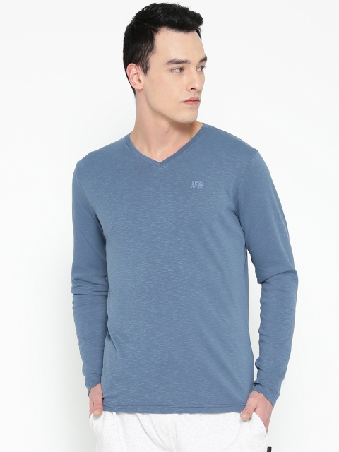 

Pepe Jeans Men Blue Self Design Slim Fit V-Neck T-shirt