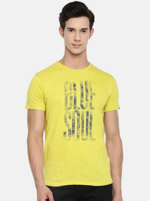 

Pepe Jeans Men Yellow Printed Round Neck Pure Cotton T-shirt