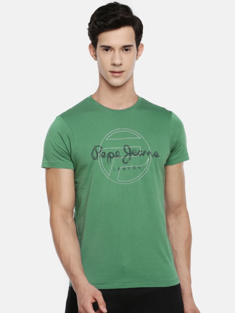 

Pepe Jeans Men Green Slim Fit Printed Round Neck Pure Cotton T-shirt