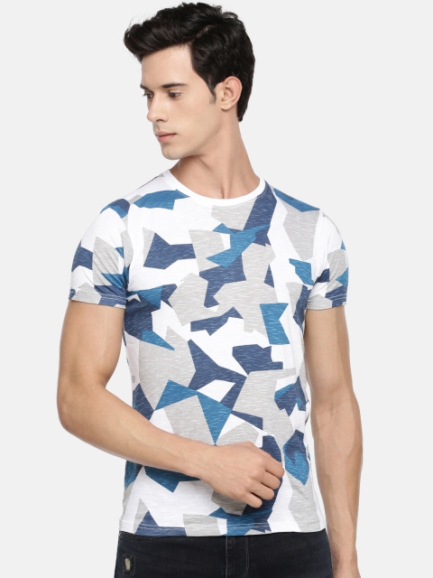

Pepe Jeans Men Navy Blue Grey Printed Slim Fit Round Neck Pure Cotton T-shirt