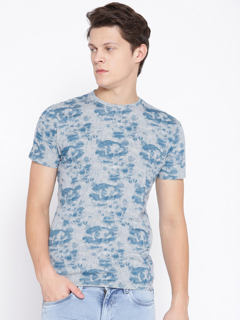 

Pepe Jeans Men Grey & Blue Printed Round Neck T-shirt