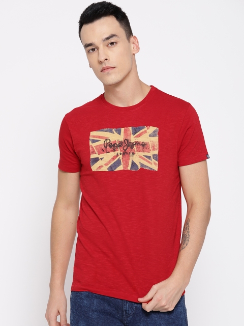 

Pepe Jeans Men Red Printed Round Neck T-shirt