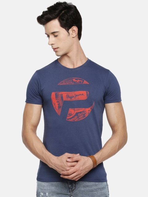

Pepe Jeans Men Navy Blue Printed Slim Fit Round Neck T-shirt