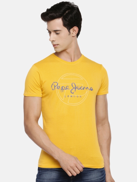 

Pepe Jeans Men Yellow Printed Round Neck Pure Cotton T-shirt