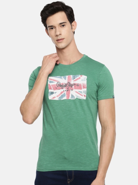 

Pepe Jeans Men Green Printed Round Neck Pure Cotton T-shirt
