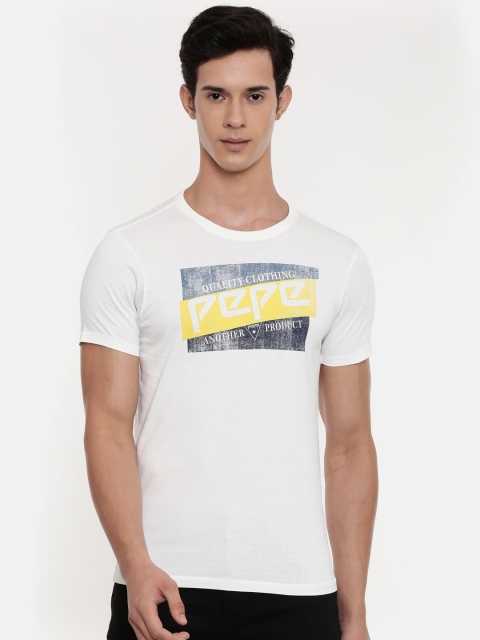 

Pepe Jeans Men White Printed Round Neck T-shirt