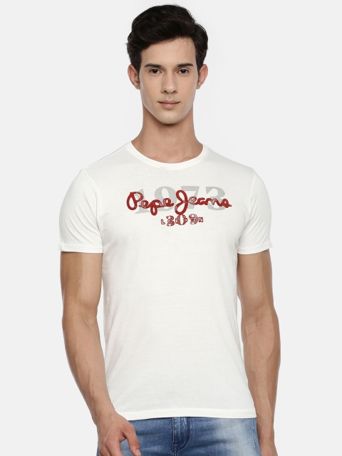 

Pepe Jeans Men White Printed Round Neck Pure Cotton T-shirt