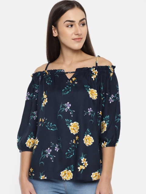 

Kraus Jeans Women Navy Blue & Yellow Floral Print Bardot Top