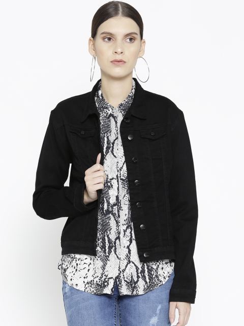 

Kraus Jeans Women Black Solid Denim Jacket