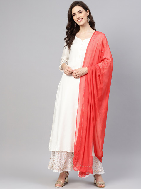

Saadgi Coral Orange Mukaish work Handloom Dupatta