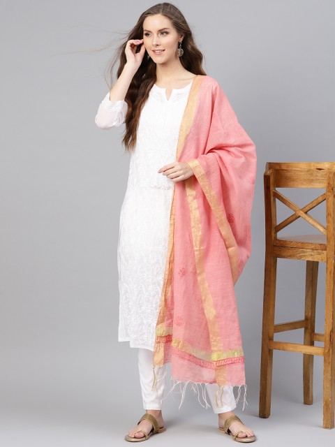 

Saadgi Women Dusty Pink Chikankari Embroidered Dupatta