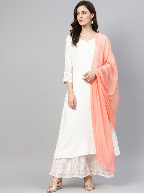 

Saadgi Peach-Coloured Mukaish work Handloom Dupatta