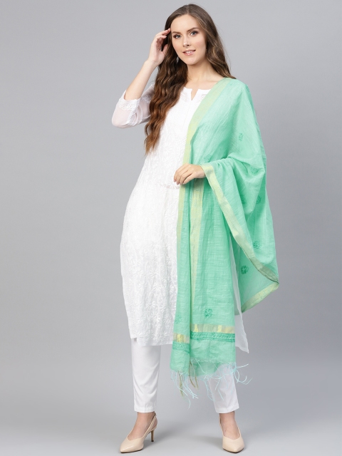 

Saadgi Women Sea Green Chikankari Embroidered Dupatta