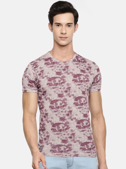 

Pepe Jeans Men Burgundy & White Slim Fit Printed Round Neck T-shirt
