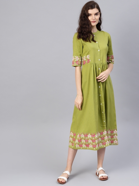 

Tulsattva Women Green Solid A-Line Dress