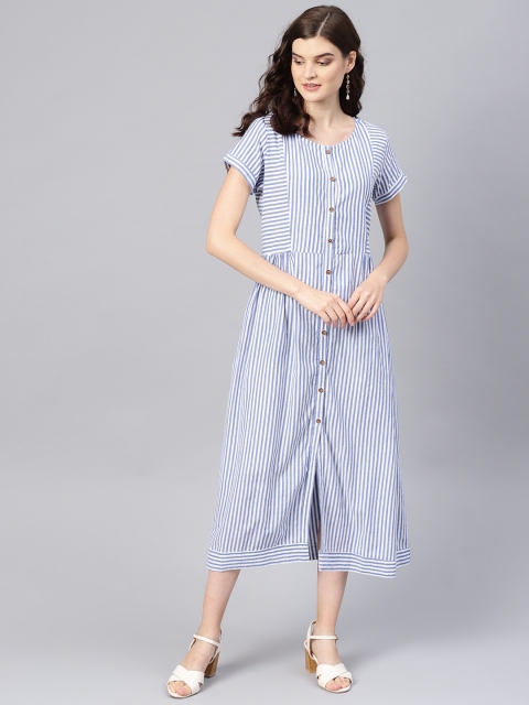 

Tulsattva Women Blue & White Striped A-Line Dress