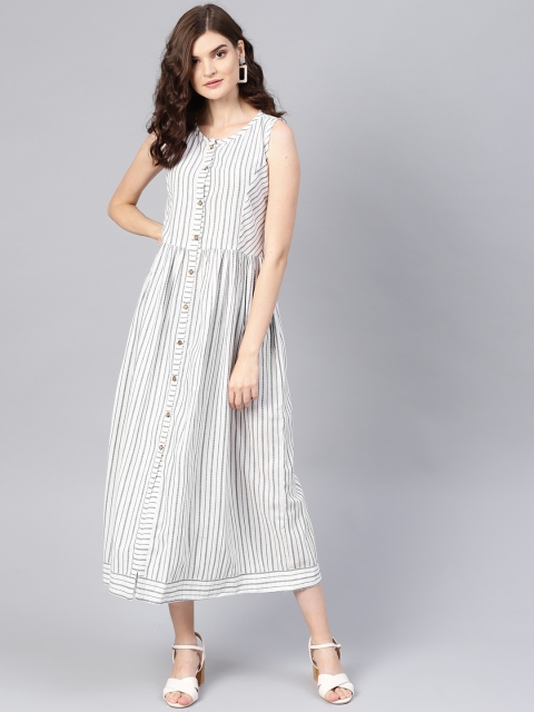 

Tulsattva Women White & Black Striped A-Line Dress
