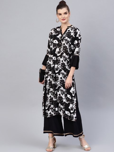 

Tulsattva Women Black & White Printed Kurta with Palazzos