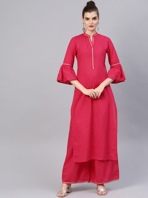 

Tulsattva Women Pink Solid Kurta with Palazzos