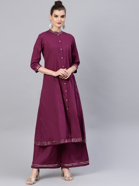 

Tulsattva Women Purple Solid Straight Kurta with Palazzos