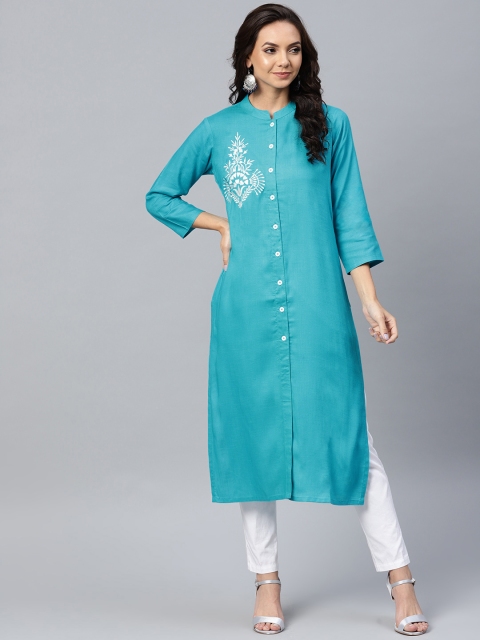 

Jompers Women Turquoise Blue Solid Straight Kurta