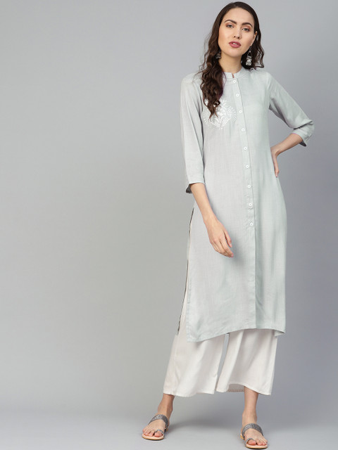 

Jompers Women Grey Solid Straight Kurta