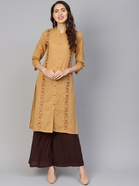 

Jompers Women Brown Solid Straight Kurta