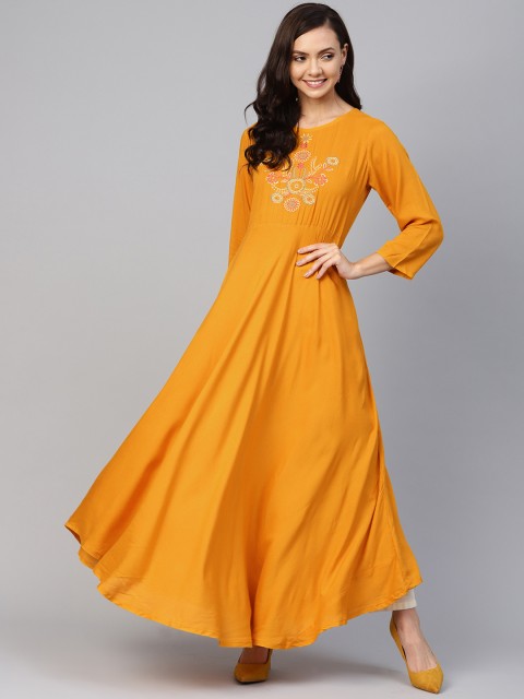 

Jompers Women Mustard Yellow Solid A-Line Kurta