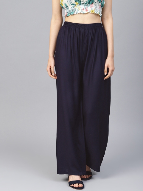 

Jompers Women Navy Blue Solid Wide Leg Palazzos