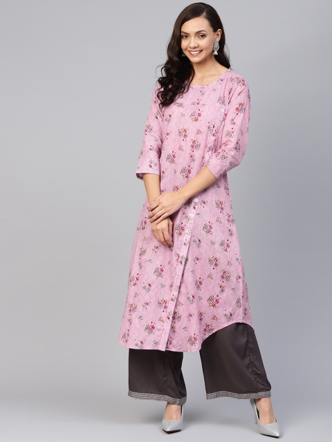 

Jompers Women Pink Floral Printed A-Line Kurta