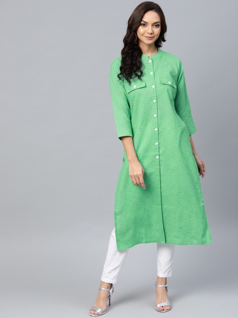 

Jompers Women Green Woven Design Straight Kurta