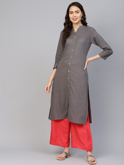 

Jompers Women Charcoal Grey Solid Straight Kurta