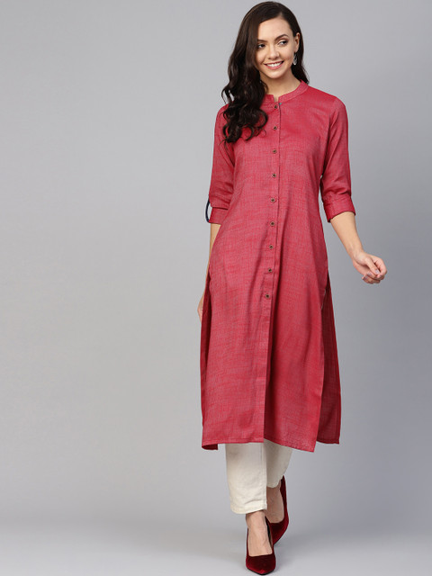

Jompers Women Pink Solid Straight Kurta