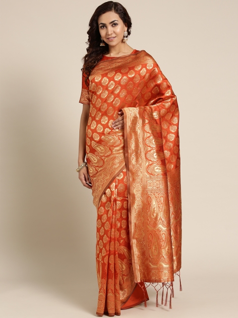 

Saree mall Rust Orange & Golden Woven Design Dharmavaram Saree