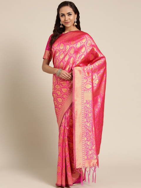 

Saree mall Fuchsia & Golden Woven Design Dharmavaram Saree