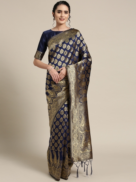 

Saree mall Navy Blue & Golden Woven Design Dharmavaram Saree