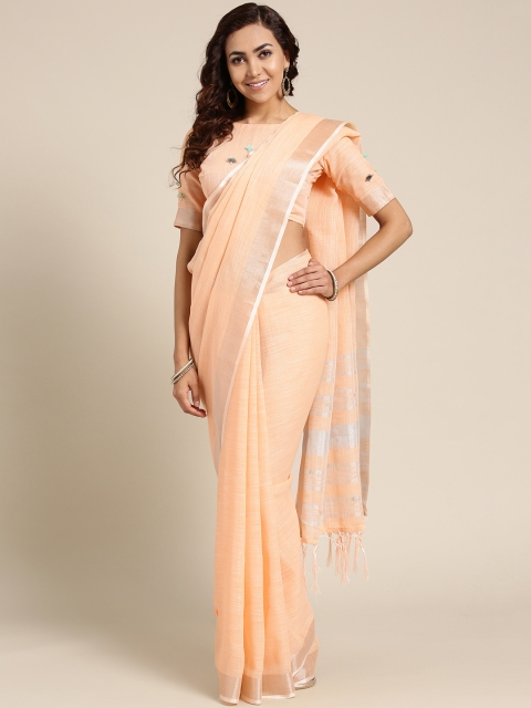 

Saree mall Peach-Coloured & Silver Handloom Solid Saree