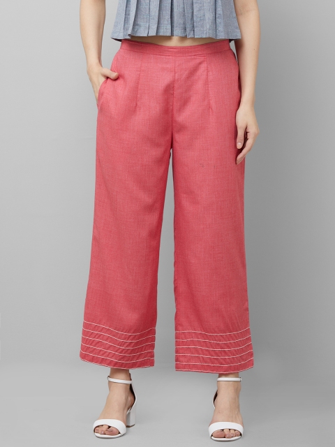

Indo Era Women Pink Hem Design Straight Palazzos