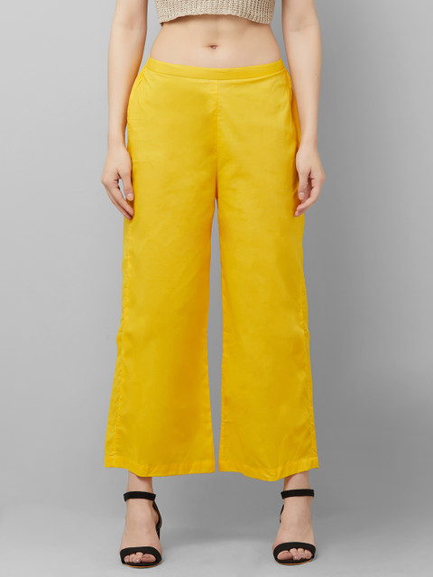 

Indo Era Women Yellow Solid Straight Palazzos