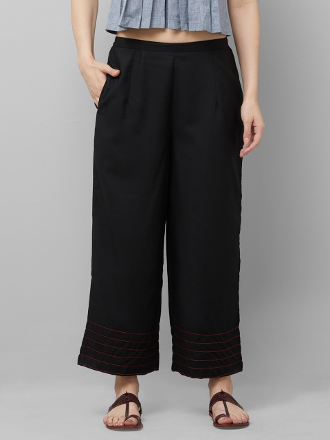 

Indo Era Women Black Hem Design Straight Palazzos