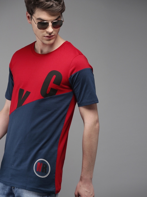 

Moda Rapido Men Red & Navy Blue Colourblocked Round Neck T-shirt