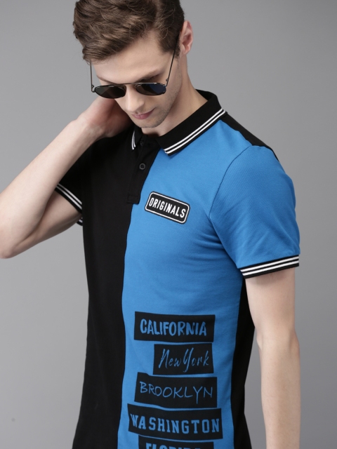 

Moda Rapido Men Blue Black Colourblocked Polo Collar Pure Cotton T-shirt